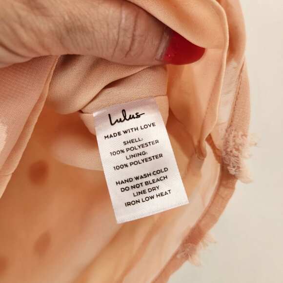 Lulus Blush Pink French Dot Blouse Short Sleeve Chiffon Office Women's S - Picture 6 of 7